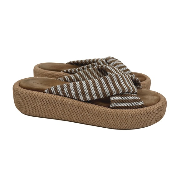 Clergerie Paris Shoes - Clergerie Paris Womens Andrewti Platform Slide Sandals Brown White Striped 8.5